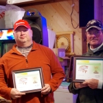 Well known Northern Wisconsin muskie anglers Mike Wichmann (L) and Tom McDonough (R) caught two scorable muskies to earn third place.
